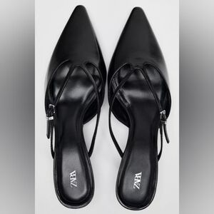 Zara Black Leather Mules